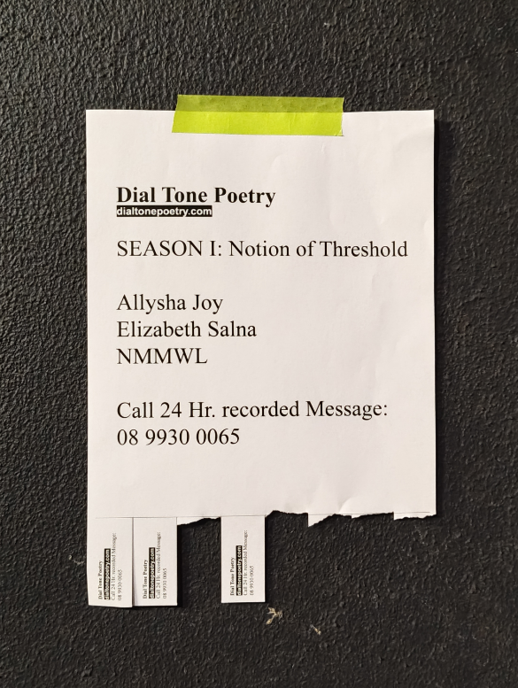 Dial Tone Poetry flyer taped to a wall